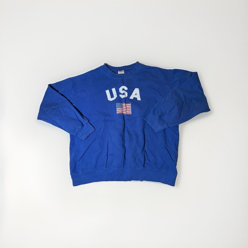 USA American Flag Crewneck Sweatshirt Women’s Large Blue